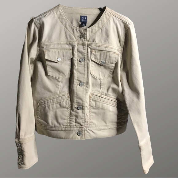 GAP Jackets & Blazers - Gap khaki denim jacket with Mandarin collar.
